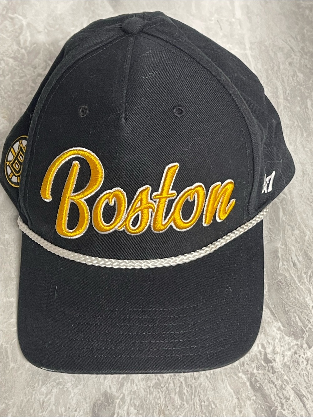 Boston Bruins '47 Brand Black Hitch NHL Adjustable Snapback Hat Script Boston